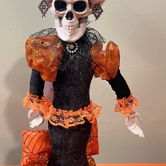 Festive Skeleton Figurine in Black and Orange - Picture 4 of 12